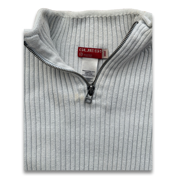 Small Guess Jeans Zip Up Neck Pullover Sweater Light Sky Blue 100% Cotton - Picture 3 of 11